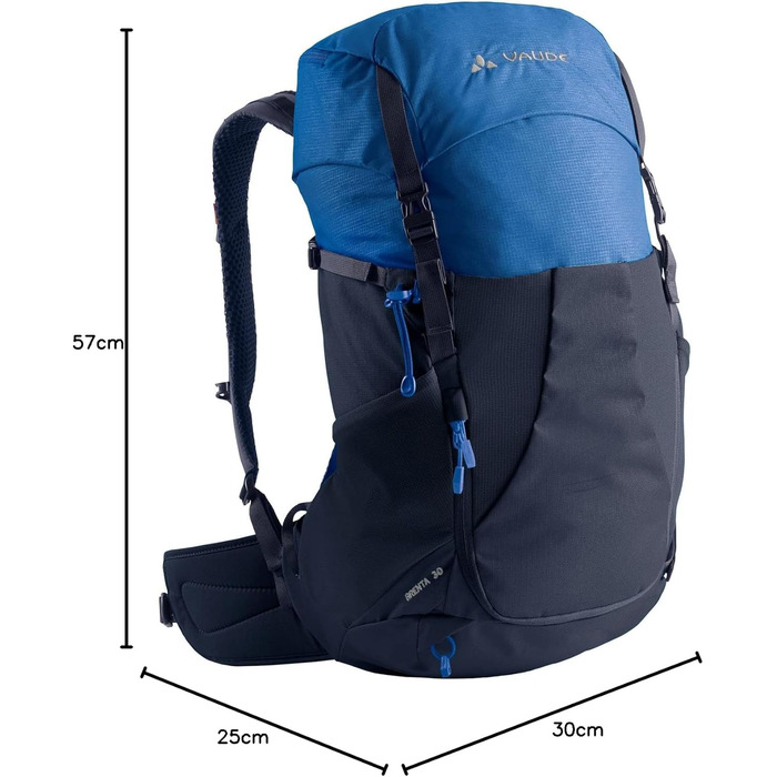 Туристичний рюкзак VAUDE Brenta 30 л, водовідштовхувальний, з дощовиком, для жінок і чоловіків, зручний, з відділеннями, синій