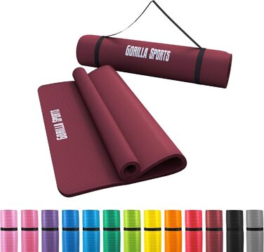 Йога-мат GORILLA SPORTS® 190x60/100x1,5 см, нековзкий, без фталатів, з ременем для перенесення, вибір кольору – килимок для фітнесу, спорту та гімнастики