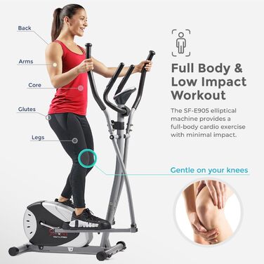 Еліптичний тренажер Sunny Health & Fitness SF-E905 для дому, магнітний, 8 рівнів навантаження, LCD-дисплей, до 100 кг