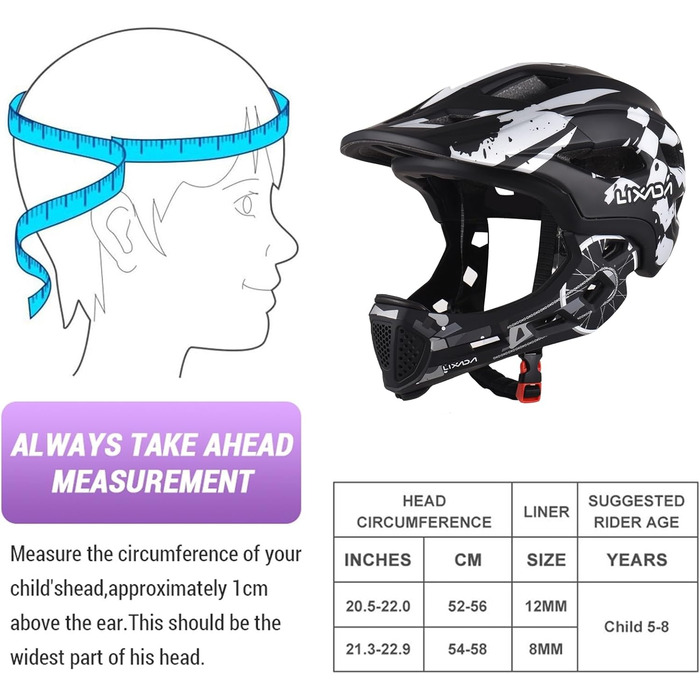 Велосипедний шолом Lixada Дитячий шолом Fullface знімний унісекс 52-56см Дитячий шолом 2-в-1 інтегрований розмір регульований зі знімним захистом підборіддя Шолом Роликові ковзани для велосипедів, скейтбордів (білий)