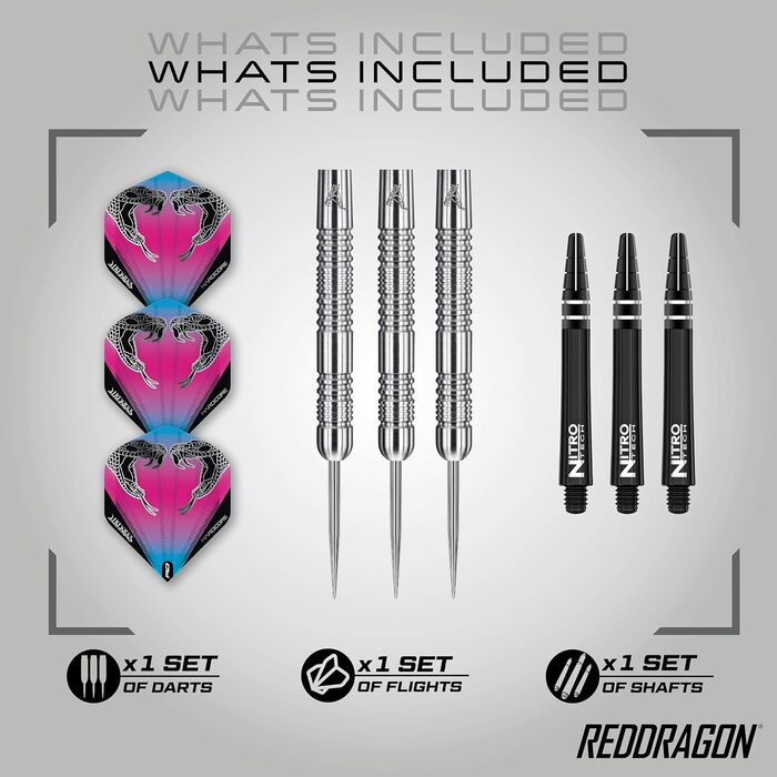 Дротики RED DRAGON Peter Wright Snakebite Euro 11, 20г або 24г, вольфрамові, з оперенням і шафтами