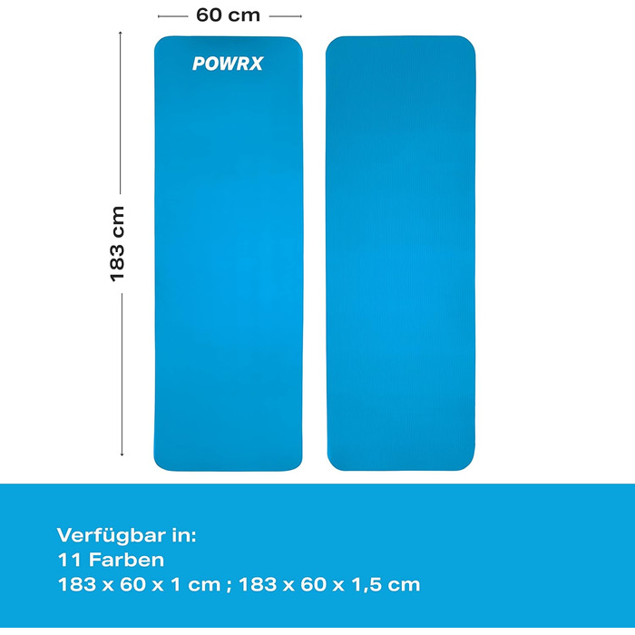 Килимок для йоги POWRX Sky Blue 183x60x1 см з плакатом, без фталатів