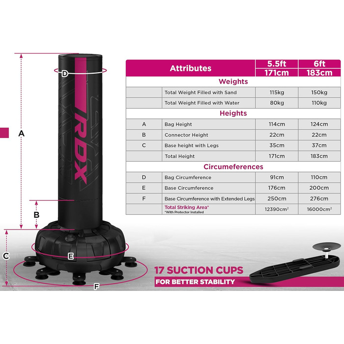 Боксерська груша RDX 330LB стояча для дорослих, тренувальні рукавички та комплект чохлів XXL