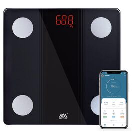 Цифрові ваги для ванної кімнати SENSSUN Body Fat Scale, ваги для людей з додатком, розумні ваги Bluetooth Шкала складу тіла з функцією складу тіла, 150 кг / 330 фунтів, 26 * 26 см, світлодіодний дисплей (чорний)