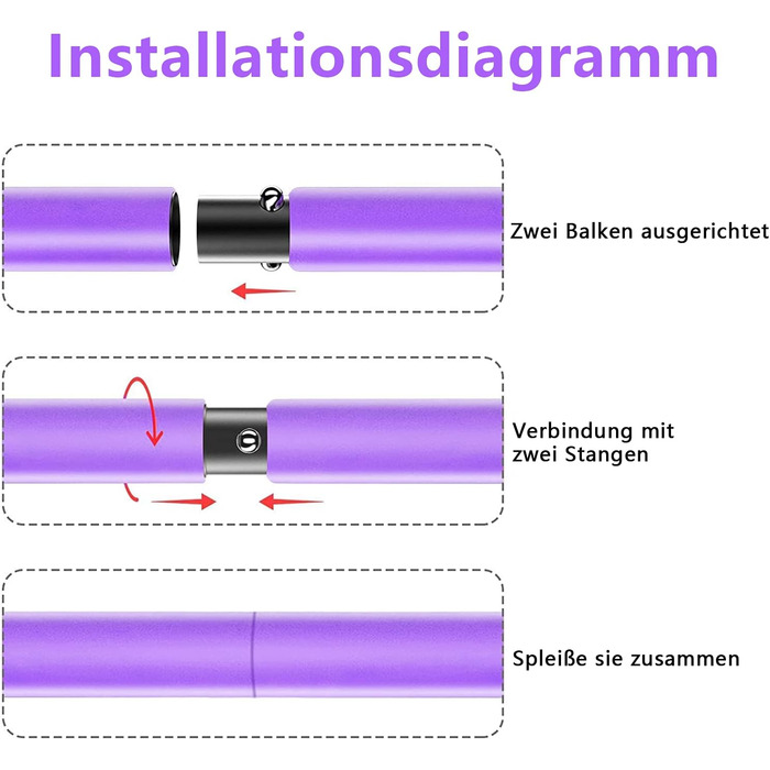 Набір штанг для пілатесу Qicool, регульований набір штанги для пілатесу з 4 стрічками опору, пінопластовою ручкою та дверним якорем для ніг, стегон. Портативне домашнє фітнес-обладнання для йоги, пілатесу, розтяжки, форм (фіолетовий (30.40 фунтів))