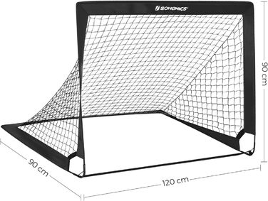 Футбольні ворота для дітей, набір з 2 шт. , висувні ворота, 90 x 120 x 90 см, швидка збірка, для саду, парку, пляжу, поручні зі скловолокна, оксфордська тканина та поліефірна сітка чорна