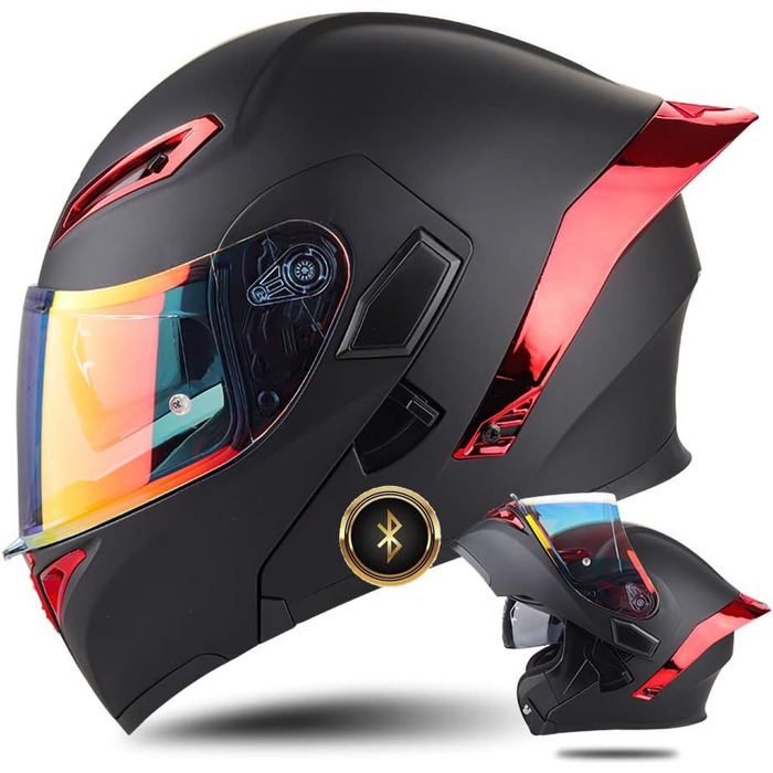 Мотошолом Bluetooth модульний ECE для дорослих, з подвійним візором, мікрофоном і динаміками, шумозаглушення, чорний/білий, глянець/матовий, XL (61-62 см)