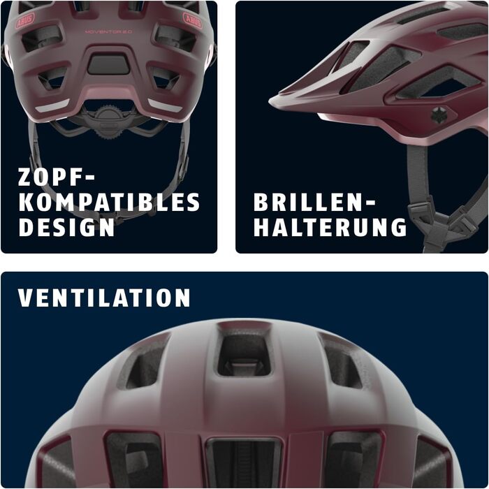 Велошолом ABUS Moventor 2.0 для MTB, універсальний, темно-червоний, розмір L (57-61 см), для жінок і чоловіків, комфортний шолом для гірського велосипеда