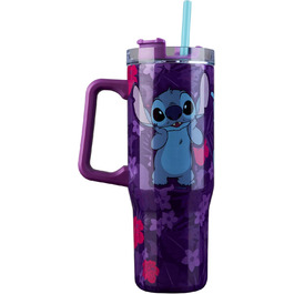 Термокружка Disney Stitch з ручкою 940 мл, ізольована подвійна стінка, кришка та соломинка, зберігає холод до 17 год, тепло до 8 год, лід до 45 год