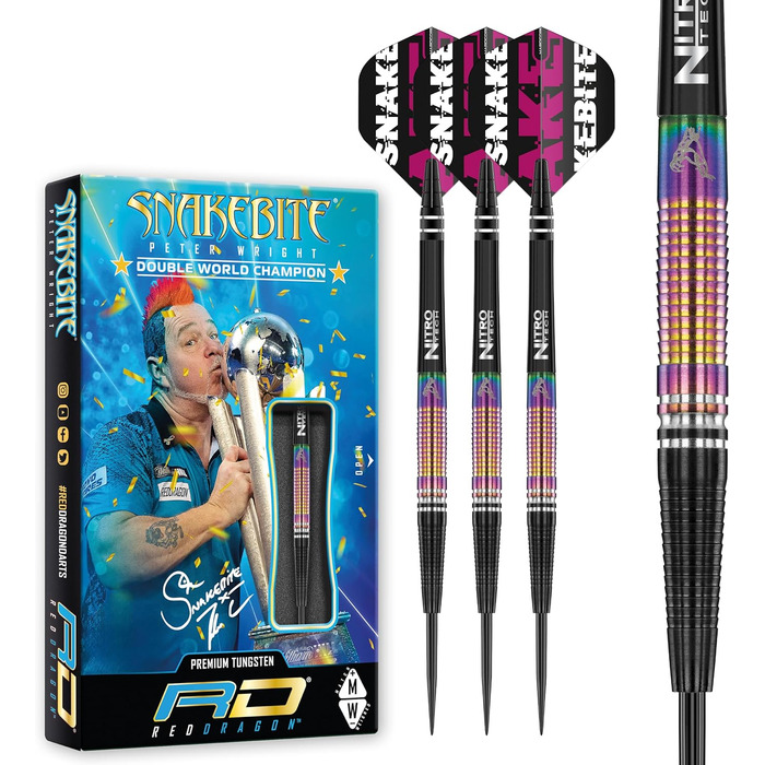Професійний набір дротиків Red Dragon Peter Wright Snakebite World Champion Tapered SE з оперенням і стержнями