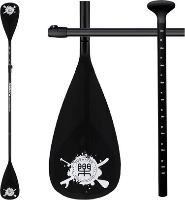 Весло для SUP FunWater, 3-секційне, регульоване, легке, плаваюче, з посиленими нейлоновими лопатями, чорне