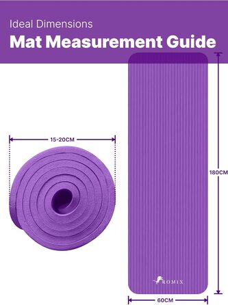 Килимок для йоги ROMIX товстіший 15 мм, килимок для йоги нековзна екологічна м'яка поролонова подушечка, стійкий до поту килимок для йоги з ремінцем для жінок, чоловіків, дітей, тренажерний зал, тренування, фітнес, килимок для пілатесу (фіолетовий)