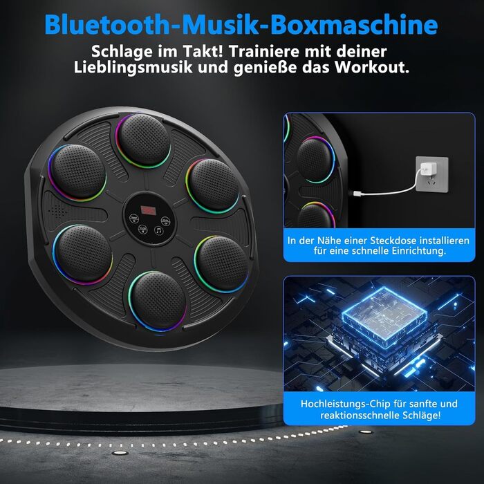 Настінний смарт-боксерський тренажер з Bluetooth, 12 режимів і регулюванням швидкості, USB-зарядка, обладнання для боксу для сімейних тренувань, тренування рефлексів рук і очей для дітей