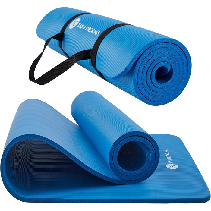 Килимок для йоги TASHIDROLMA Thicker, NBR Yoga Mat Non-Slip з ременем для перенесення, для гімнастичного килимка, Фітнес-килимок, Спортивний килимок, Тренувальний килимок, товщина 1см (183x61см) Синій