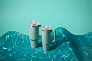 Термокружка Stanley Quencher H2.0 з ручкою, нержавіюча сталь, ізольована, з кришкою та трубочкою, для води та напоїв, бірюзова (Seafoam), 890 мл