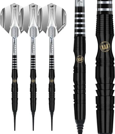 Професійний набір дротиків WINMAU Sniper Black з вольфраму з оперенням і стрижнями