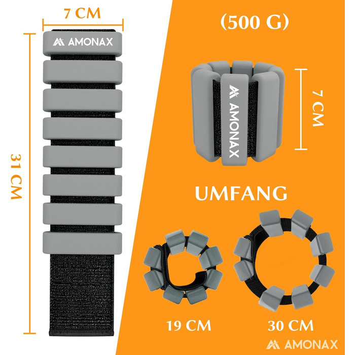 Вагові манжети Amonax Набір обважнювачів для щиколоток, фітнес-обважнювачі для ніг і рук, 2x0,5 кг/1 кг ваги для зап'ястя для жінок, чоловіки, обважнювачі для пілатесу, тренувальні ваги для ніг, для йоги, танців (сірий - 0,5 кг x 2)