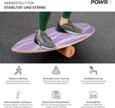 Баланс борд POWRX з дерева з роликом для тренування координації, баланс-скейтборд для серфінгу, скейтборду, силових і балансувальних вправ, для дому та вулиці