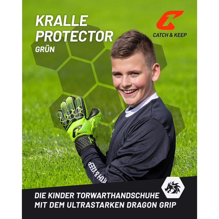 Дитячі воротарські рукавички CATCH & KEEP® з посиленим захистом пальців, преміум-якість, сильний зчеплення