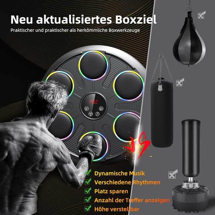Музична бокс-машина HotHands для стіни, професійна, з LED підсвіткою, Bluetooth, 12 режимів швидкості, з боксерськими рукавичками, для дітей і дорослих
