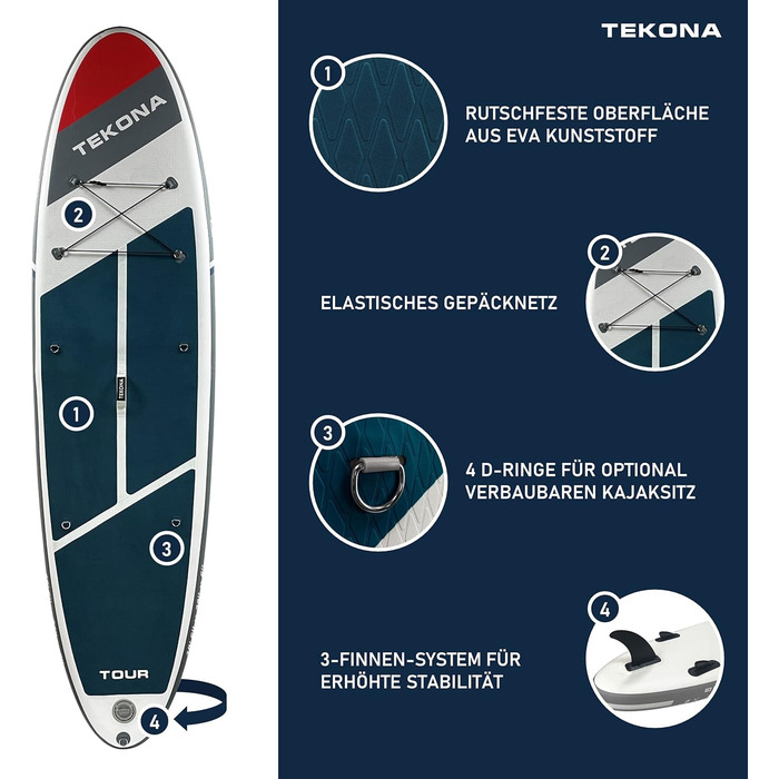 Набір дошок для веслування TEKONA Надувна SUP дошка 300 або 320 см Комплектація, включаючи рюкзак, подвійний хід, насос, весло, пристрій для байдарки 3 плавці Різні моделі та кольори TOUR 10'6 (320см)