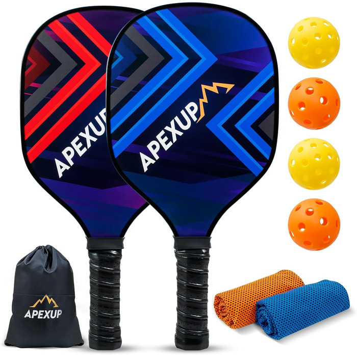 Дерев'яна ракетка для піклболу APEXUP, преміум-набір з м'ячами, охолоджувальними рушниками та чохлом, ракетка з ергономічною м'якою ручкою