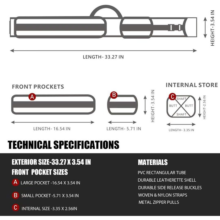 Жорсткий футляр для більярду Collapsar 2X2 Pool Cue з нейлону/шкірозамінника (чорна шкіра)