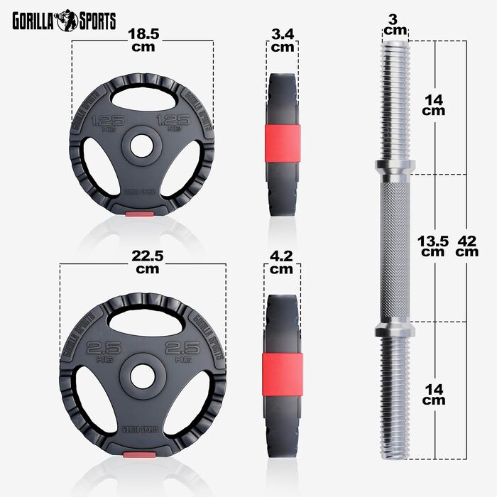 Набір гантелей GORILLA SPORTS 20/30 кг, 2 бруси, 4 застібки