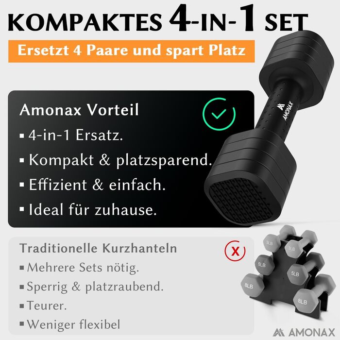 Amonax гантелі для жінок, 4-в-1, регульовані гантелі 1/1,5/2/2,5 кг для жінок і чоловіків, набір гантелей для силових тренувань вдома, фітнес-обладнання