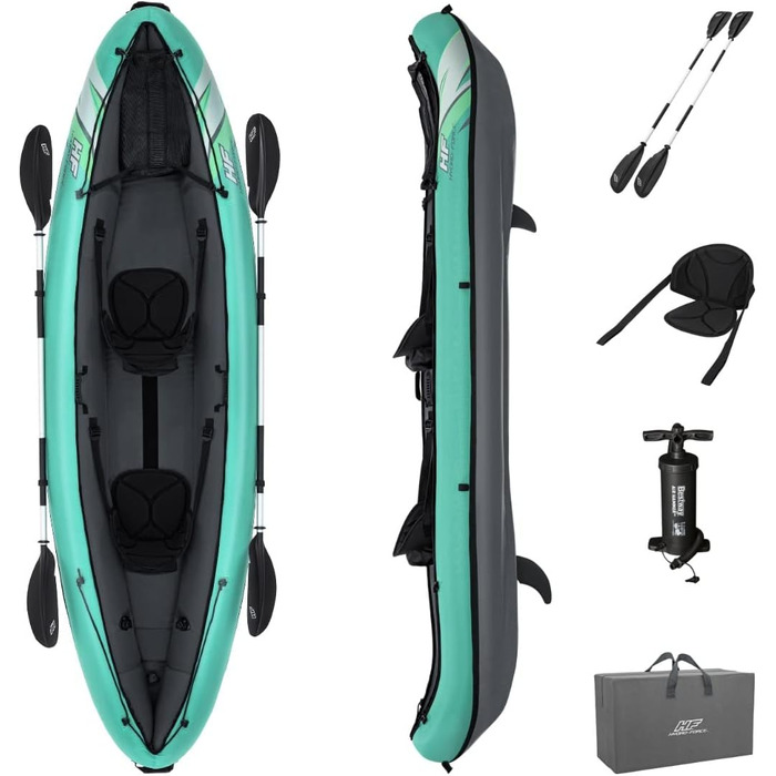 Набір надувних човнів Bestway Hydroforce Ventura Kayak на 2 особи з ручним насосом, веслом і сумкою для зберігання (двомісна байдарка 2023)