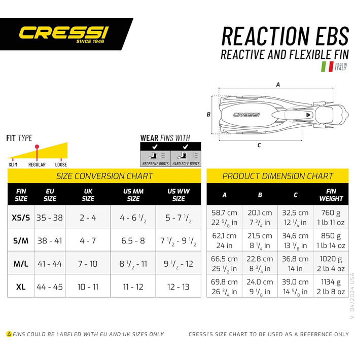 Ласти Cressi Reaction EBS L/XL (45/47) чорний/сріблястий