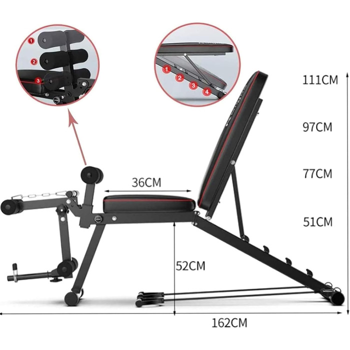 Складна багатофункціональна лава з обтяженнями, регульована похила лава з обтяженнями для тренування всього тіла - тренувальна лава для жиму лежачи або фітнес вдома
