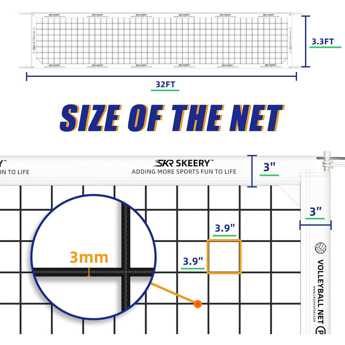 Волейбольна сітка SKEERY, офіційний розмір, 90х100 см, сталеві троси"