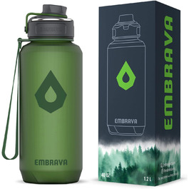 Велика спортивна пляшка Embrava 1,2 л з широким носиком, не протікає, BPA/BPS-free Tritan, для подорожей, спорту, кемпінгу, фітнесу, зелена матова