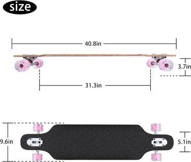 Лонгборд скейтборд для хлопчиків, дівчаток, початківців, дорослих, підлітків, круїзерів, повна дошка, 8-шарова кленова лонгборд, щітка, дошка для вуличних танців з T-Tool (PINK-DEER)