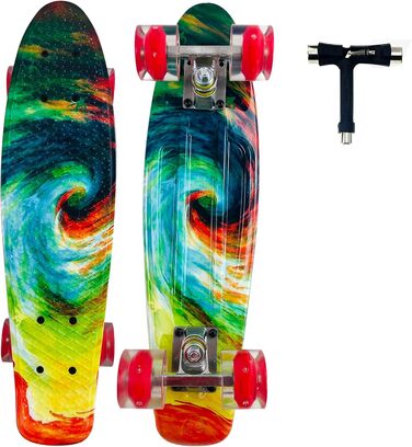 Скейтборд Sumeber Skateboard Kids Mini Cruiser Skateboard Complete 22 дюйми зі світлодіодними світловими колесами Скейтборд для дорослих Діти початківців Подарунок на день народження Color Swirl