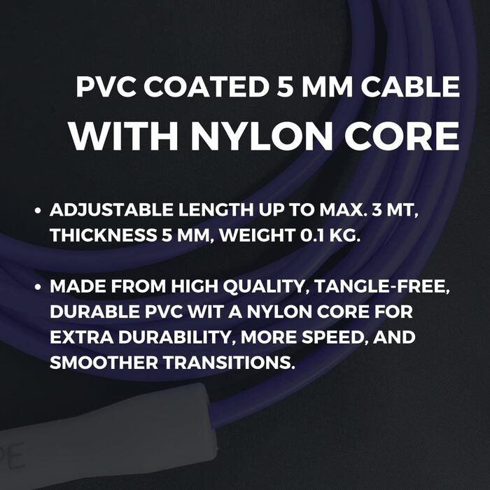 Скакалка Elevate Speed Rope MAX, професійна, з міцного ПВХ з нейлоновим сердечником, 5 мм, довжина до 3 м, посилені ручки