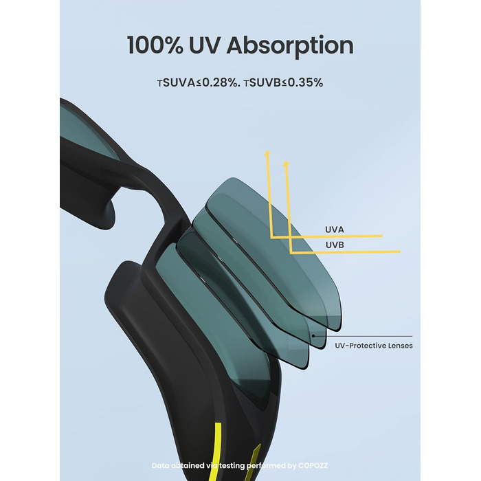 Окуляри для плавання COPOZZ, захист від запотівання та UV, чорні, для дорослих