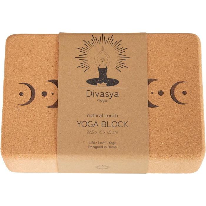 Блок Divasya Yoga 'natural touch з пробки/середнього розміру/закруглені кути/Класичний посібник для йоги або аксесуари для йоги 1 Корковий блок Сонце/Місяць