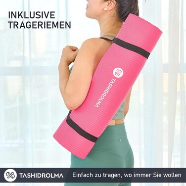 Килимок для йоги TASHIDROLMA Thicker, NBR Yoga Mat Non-Slip з ременем для перенесення, для гімнастичного килимка, фітнес-мату, спортивного килимка, тренувального килимка, товщина 1см (183x61см) (рожевий)