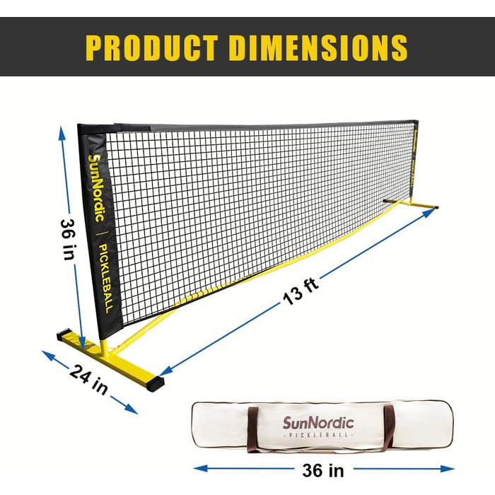 Портативний набір сіток для піклболу SunNordic, сімейні вправи, поліефірна сітка Pickleball з атмосферостійким металевим каркасом і сумкою для перенесення, погодна сітчаста система Pickleball, зовнішня та внутрішня сітка для піклболу 4 м жовтийчорний (оди