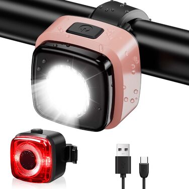 Велосипедний світлодіодний комплект Antimi StVZO, IPX5, USB-C, переднє та заднє світло (рожево-чорний)