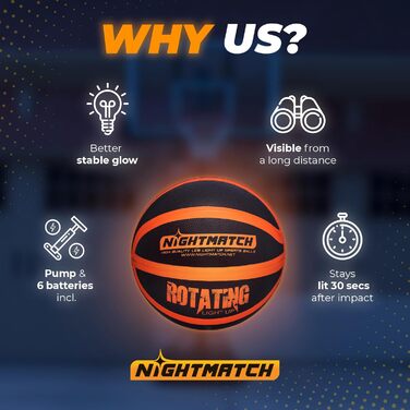 Баскетбольний м'яч NIGHTMATCH зі світлодіодами, розмір 7, водонепроникний