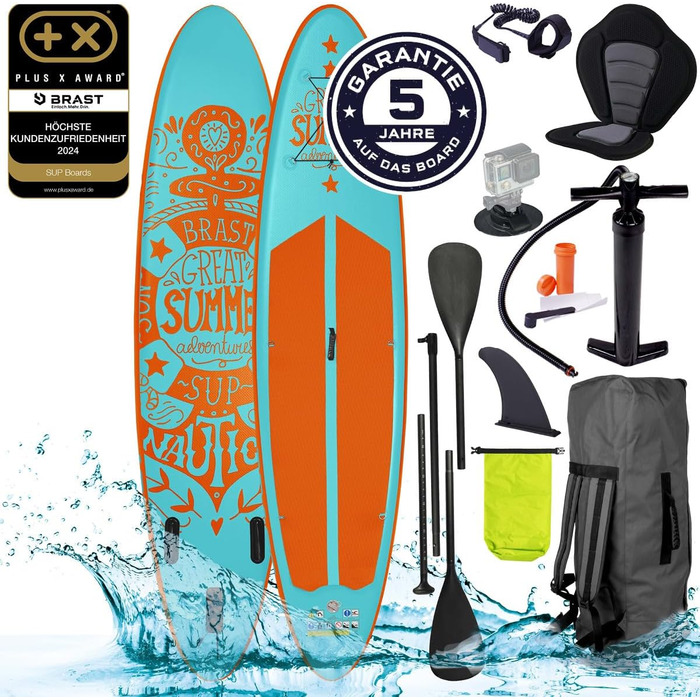 Надувна SUP дошка BRAST Summer 320x81x15 см, комплект з веслом, сидінням для каяка, камеротримачем, гарантія 5 років