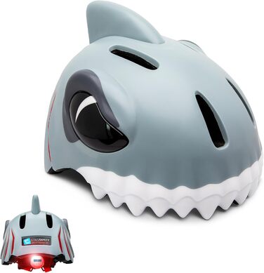 Дитячий велосипедний шолом Crazy Safety 3D, сірий акула, 49-55 см, для дітей 2-7 років, для велосипеда, самоката, скейтборду