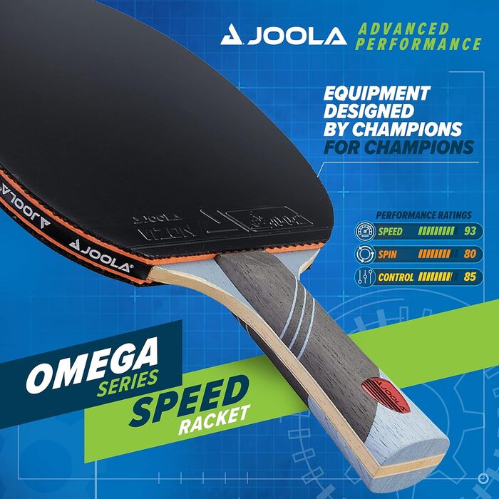 Ракетка для настільного тенісу JOOLA Omega Speed Advanced Training з розширеною ручкою ракетка для настільного тенісу турнірного рівня з гумою для настільного тенісу Vizon призначена для швидкості (світло-синій (червоний/чорний))