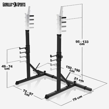 Стійка для штанги GORILLA SPORTS, регульована, до 250 кг, з підставкою для занурення