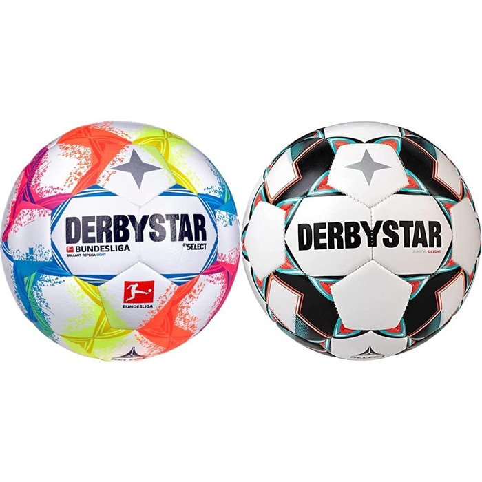 Футбольні м'ячі Derbystar Bundesliga Brillant Replica Ligth і Junior S-Ligth розмір 5 різнокольоровий і біло-чорний