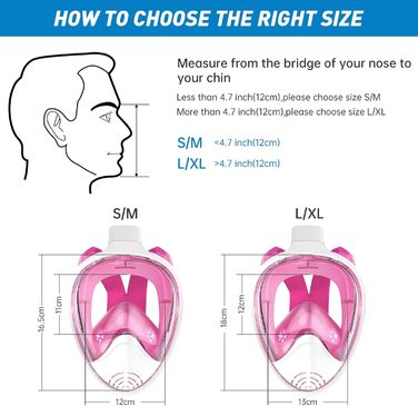 Маска для підводного плавання для дорослих і дітей, Маска для підводного плавання на все обличчя, Альтернативний набір для підводного плавання, Маска для підводного плавання на все обличчя для дорослих, 180 Панорамна маска для дайвінгу Pink-S/M