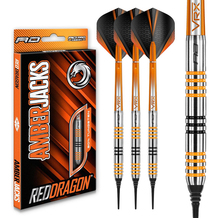 Професійні дротики Red Dragon Amberjack 3 Softip 18 г з оперенням та стрижнями для дартсу